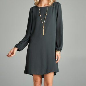 Love, Kuza Charcoal Long Sleeve Shift Dress